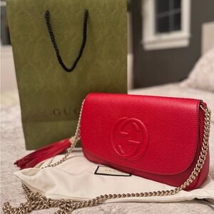 Gucci Red Leather Clutch with Chain Strap